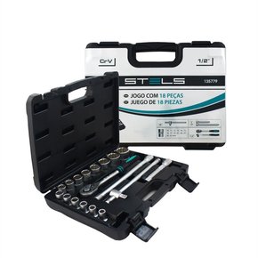 JOGO DE SOQUETES, ENCAIXE 1/2 POL STELS 18PCS - 135779